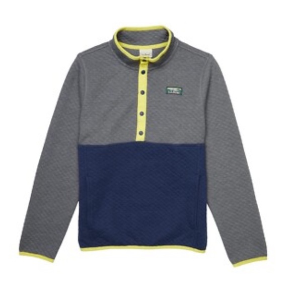 L.L.Bean Kids' Quilted Quarter-Snap Pullover, Colorblock Navy Blue & Gray - {5/6 - Picture 1 of 7